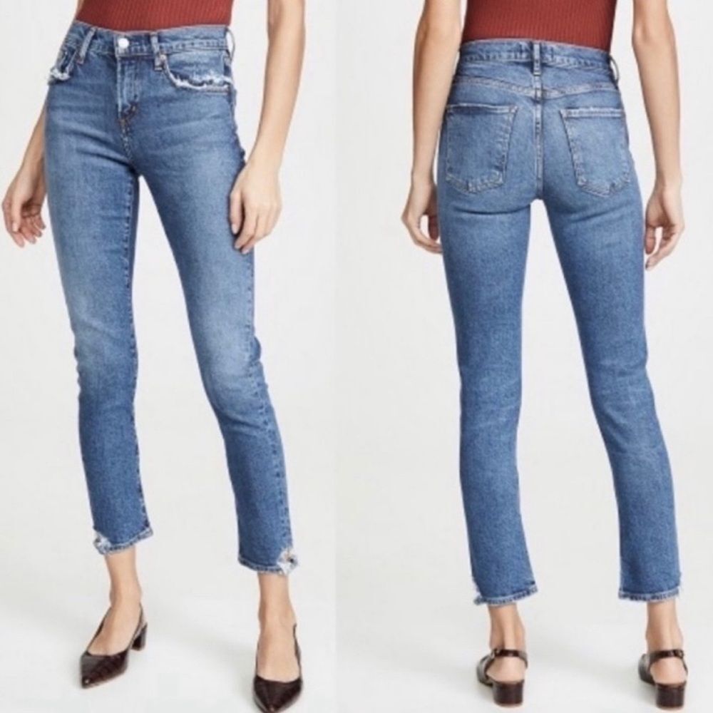 Agolde Toni High Rise Straight Jean 25 / 0 Distressed Hem Blue Organic Cotton